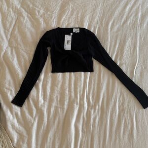 Black Long Sleeve Ribbed Top Set